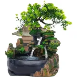Zimmerbrunnen Wasserfall – Tischbrunnen Klein mit Wasserpumpe, Springbrunnen Zimmer Wasserspiel für Wohnzimmer Büro, Bonsai Zen Garten Deko Meditation