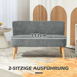 Homcom 2 Sitzer Sofa, Gepolsterte Couch, mit Kordoptik, Holzbeine für Wohnzimmer, | Gr.: onesize