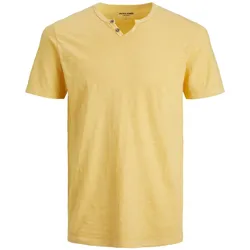 Jack & Jones T-Shirt SPLIT NECK Kurzarmshirt mit zwei Zierknöpfen aus Slub-Gewebe