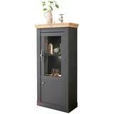 furn.design Vitrinenschrank, Grau, Eiche Wotan, Kunststoff, Nachbildung,Eiche, Uni, Holz Optik, 1 Fächer, Sockel, 72x146x38 cm, FSC 100%, Wohnzimmer, Wohnwände, Vitrinenschränke