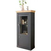 furn.design Vitrinenschrank, Grau, Eiche Wotan, Kunststoff, Nachbildung,Eiche, Uni, Holz Optik, 1 Fächer, Sockel, 72x146x38 cm, FSC 100%, Wohnzimmer, Wohnwände, Vitrinenschränke
