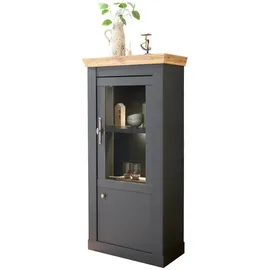 furn.design Vitrinenschrank, Grau, Eiche Wotan, Kunststoff, Nachbildung,Eiche, Uni, Holz Optik, 1 Fächer, Sockel, 72x146x38 cm, FSC 100%, Wohnzimmer, Wohnwände, Vitrinenschränke