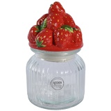 Decoris Glasdose mit Keramikdeckel 19cm - Vorratsglas mit Deckel in Erdbeer Form Klar Transparent Rot - Aufbewahrungsglas Küche Frischhaltedose Vorratsdose Glas - Küchenbehälter Glasbehälter