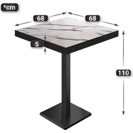 GGM Möbel BM | Bistro Stehtisch | 70 x 70 x 110 cm | Quadratisch | Schwarzer Rand | Weiß Marmor / Schwarz