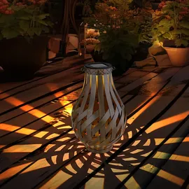 GLOBO Gartendeko Laterne Solar Windlicht mit Bambusgeflecht zum Aufhängen oder Hinstellen, led warmweiß, DxH 27x17,5 cm, Garten Terrasse