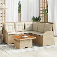 vidaXL 4-tlg. Garten-Lounge-Set mit Kissen Beige Poly Rattan - Beige