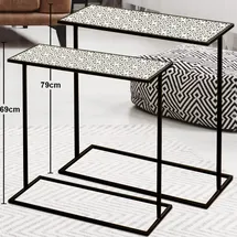 Boltze 2er Set Beistell Wohn Zimmer Tische Schwarz Weiß Muster Ornament Boltze 1007480