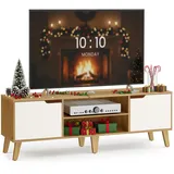 VASAGLE TV-Schrank, Lowboard, Fernsehschrank mit Verstellbarer Ablage, für Fernseher bis zu 65 Zoll, 147 cm lang, Übergangsstil, Fernsehtisch, Wohnzimmer, natureichenfarben-cremeweiß LTV556Y01