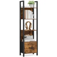 Bücherregal mit 5 Ebenen, Eckregal mit Schublade, Leiterregal, IndustrialDesi...