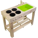 Esschert Design Outdoor Spielküche Größe S aus Holz – stabile Matschküche aus massivem Kiefernholz – robuste Kinderküche für Garten & Terrasse – wetterfest & leicht zu reinigen - 38 x 78 x 71 cm