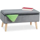 Relaxdays Sitzbank mit Stauraum, Samtbezug, 40 L, gepolstert, Holzbeine, Flur, 2er Truhenbank, 41x80x40 cm, dunkelgrau, Holz,