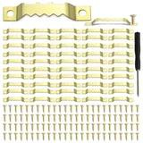 FONHREW 50 Stück Bildaufhänger Bilderhaken Aufhänger für Schwere Bilder Wand Bilderrahmen Aufhänger Zackenaufhänger mit Schrauben und Schraubendreher für Haus Büro Bild Malerei Hängen (Gold-A)