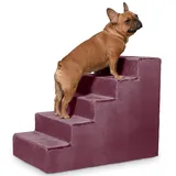 VELORA H&L Hundetreppe 5 Stufen Violett - Stabile Holzkonstruktion mit Veloursbezug, rutschfeste Hundetreppe für Sofa und Bett, Haustiertreppe für Hunde und Katzen, Belastbar bis 80 kg