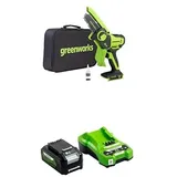 Greenworks 24V Mini-Kettensäge 4 Zoll (10cm) kabellose Akku-Kettensäge mit 4Ah-Akku, 7,8 m/s Kettengeschwindigkeit Elektro-Kettensäge für Baumzweige, Gartenarbeiten, Hof und Haushalt.