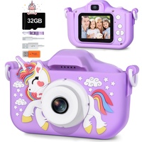 Ulikey Kinderkamera, Digitalkamera Kinder Kamera, 1080P HD Selfie Fotoapparat Kinder mit 2,0 Zoll Bildschirm und 32GB SD-Karte, Fotoapparat Einhorn für 3-12 Jahre Mädchen Jungen