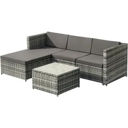Merax Polyrattan Lounge-Sofagarnitur, Lounge-Gartenmöbel,  Couchgarnitur mit Sitz- und Rückenkissen, Lounge-Tisch , Grau