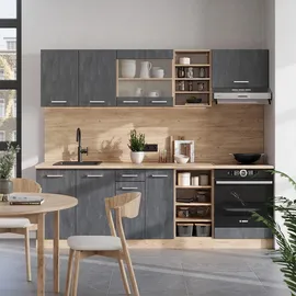 Vicco Küchenzeile R-Line 240 cm Schwarz Beton Eiche