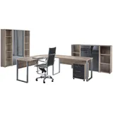 BMG Möbel Büromöbel komplett Set Arbeitszimmer Office Edition in Eiche Sonoma/Anthrazit Hochglanz lackiert (Set 5)