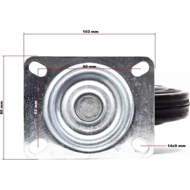 Wiltec Lenkrolle Ø100mm bis 70kg Tragkraft mit Gummirad ungebremst, leiser Lauf, Transportrolle Möbelrolle Laufrolle Möbel-Lenkrolle