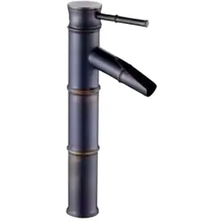 KLARWERK YURI | Bambus Wasserfall Wasserhahn Bad Schwarz hohe Badarmatur | Edelstahl Armatur Für hohe Waschbecken | Japanische Mischbatterie 2 Anschlüsse