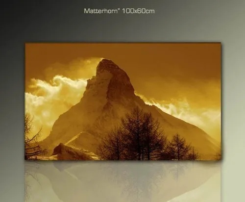 Paul Sinus Art Leinwandbild Berge Natur Stille (Matterhorn 100 x 60 cm) Bilder fertig gerahmt mit Keilrahmen riesig. Ausführung Kunstdruck auf Leinwand. Günstig inkl Rahmen