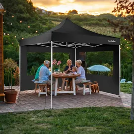 Tectake Faltpavillon 3 x 3 m inkl. 2 Seitenteile Schwarz