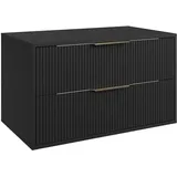 Badplaats Waschbeckenunterschrank Rimini 2 Schubladen Schwarz Matt - 80 x 46 cm