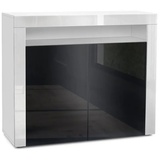 Vladon Kommode Valencia (Sideboard, mit 2 Türen und 1 offenem Fach), Weiß matt/Schwarz Hochglanz/Weiß Hochglanz (108 x 92 x 40 cm) schwarz