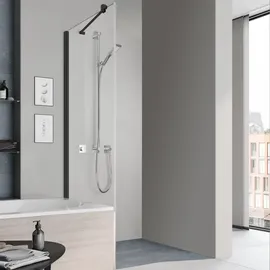 Kermi Mena Seitenwand verkürzt mit Wandprofil METVP075173PK 75 x 179 cm, schwarz soft, ESG klar Clean, neben Badewanne