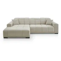 Ecksofa MACON 195 x 301 cm Cord beige - Inkl.  motorischer Sitztiefenverstellung - 3 manuelle Kopfteilverstellungen - 2 mittlere Kissen - mit Schlaf- Relaxfunktion - Nosagunterfederung
