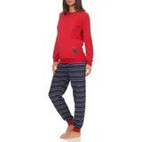 Normann Pyjama Damen Frottee Pyjama mit Bündchen und Mond und Sterne Applikation rot 36/38