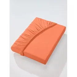Betttuch BIBERNA Gr. 1, orange (terrakotta), B:90-100cm L:190-220cm, Jersey, 97% Baumwolle, 3% Elasthan, Laken