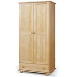 Kleiderschrank mit Reling 80 CLASSIC, Kiefer Natur lackiert, Massivholz MOBELD