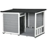 PawHut Hundehütte mit 2 Schüsseln, Outdoor