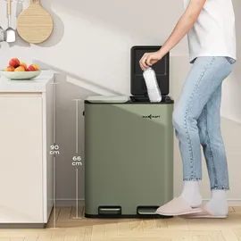 MAXCRAFT Mülleimer / Treteimer mit Soft Close Deckel und 2 Inneneimern - 60 Liter in Grün