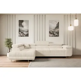 altdecor Ecksofa Cord mit Schlaffunktion 2-Sitzer Beige