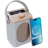 MAJORITY Little Shelford DAB Plus Radio | Küchenradio UKW mit Bluetooth | Radio Batteriebetrieben mit 15 Stunden Wiedergabezeit oder Steckdosenradio | Mini Digitalradio mit Doppelalarm (Grau)