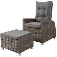 OUTFLEXX Dining Sessel, grau, Polyrattan, 74 x 83 x 110 cm, stufenlos verstellbar, inkl. Hocker