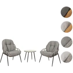 Poly-Rattan Garnitur HWC-N33, Balkon-Set Gartengarnitur Sitzgruppe Stuhl Beistelltisch ~ grau, Polster dunkelgrau