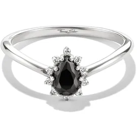 Thomas Sabo Fingerring THOMAS SABO "True Romance Ring mit Schwarzen Tropfen" Gr. 54, schwarz (silberfarben, schwarz, kristallweiß), Fingerringe, Damen, 54, Silber 925 (recycelt), 1,6mm, Fingerring, mit Zirkonia (synth.)