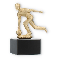 Pokal Metallfigur Kegeln Herren goldmetallic auf schwarzem Marmorsockel 13,4cm