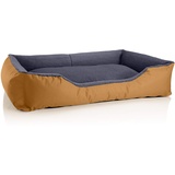 BedDog Hundebett Teddy, Hundesofa waschbares Hundebett mit Rand, Hundekissen Vier-eckig, für drinnen, draußen, Größe XXL, Gold-grau