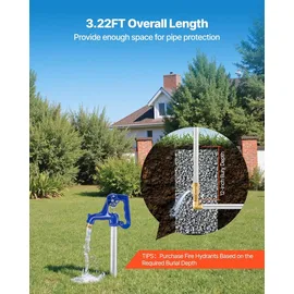 Vevor Frostsicherer Hofhydrant, 980 mm, Außenwasserhahn mit 304,8 mm Eingrabetiefe, G 3/4 Zoll Rohranschluss, Hebelgriff + Handrad, bleifreier Gartenhydrant für Bewässerung von Garten & Bauernhof