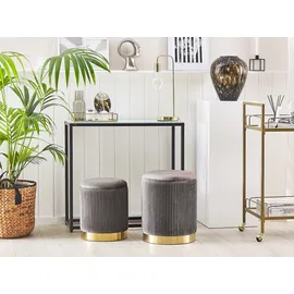 Beliani Pouf 2er Set Samtstoff 0 x 0 x 0 cm Grau/Gold