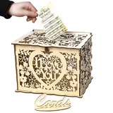 Alnicov Holz-Spardose für Hochzeitskarten, Spardose mit Schlossschlitz, DIY-Spardose aus Holz für Hochzeitsempfang, Jahrestag, Geburtstag, Party, Abschlussfeier, Party-Dekoration (kleine Größe)