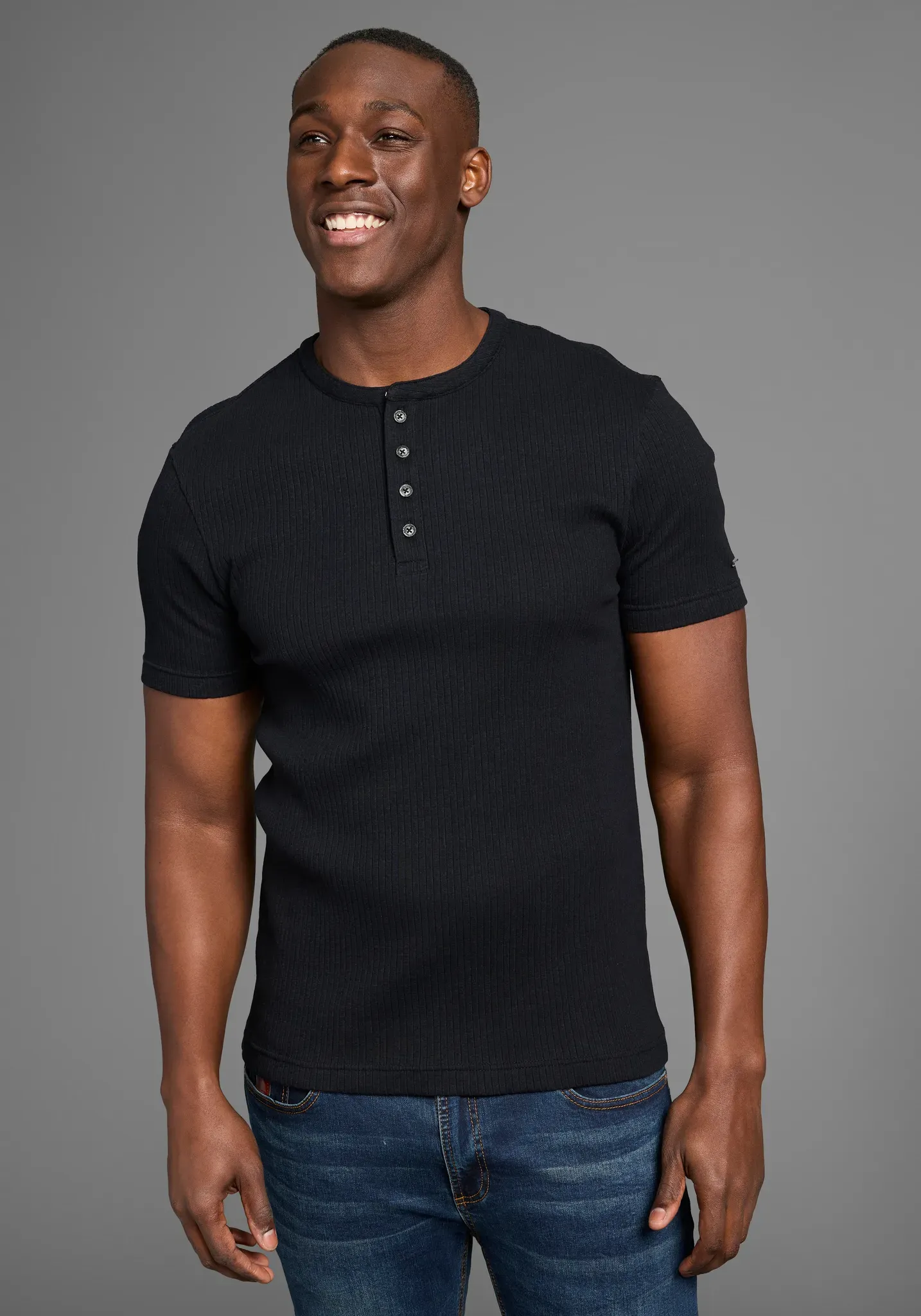 Henleyshirt BRUNO BANANI, Herren, Gr. S (44/46), schwarz, Rippware, Obermaterial: 95% Baumwolle, 5% Elasthan, unifarben, Basic, regular fit, Rundhals, Shirts, in elastischer Rippenqualität