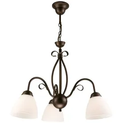 Licht-Erlebnisse Hängeleuchte Braun 3-flammig Metall Glas Rustikal wohnlich LIRLIN Lampe Esszimmer Wohnzimmer, LK1/4/0001