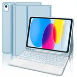 WINCHKING Tastatur Hülle Für iPad A16 11/10 Generation 2025/2022 (11/10.9 Zoll), Hülle Mit Tastatur Für iPad 11/10 Generation, 7 Farben Beleuchtung, Bluetooth QWERTZ Layout, Himmelblau-Trackpad