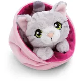 NICI Little Paws Kuscheltier Katze 12cm grau getigert im Körbchen - Flauschiges Stofftier, Plüschtier zum Kuscheln, Spielen und Liebhaben - 61331