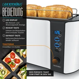 Arendo Frühstücksset, 1,5L Wasserkocher, Langschlitz Toaster 4-Scheiben, Weiß